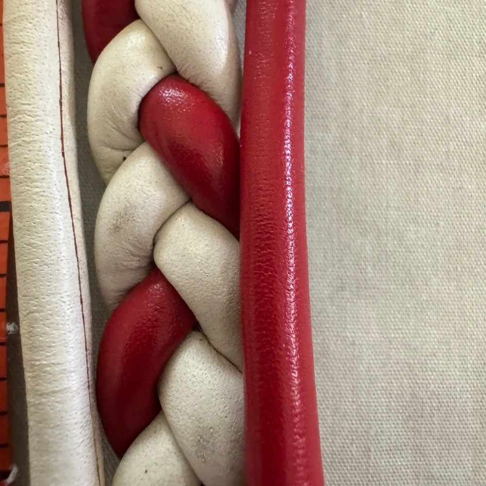 Braided Leather Belt - Red and White